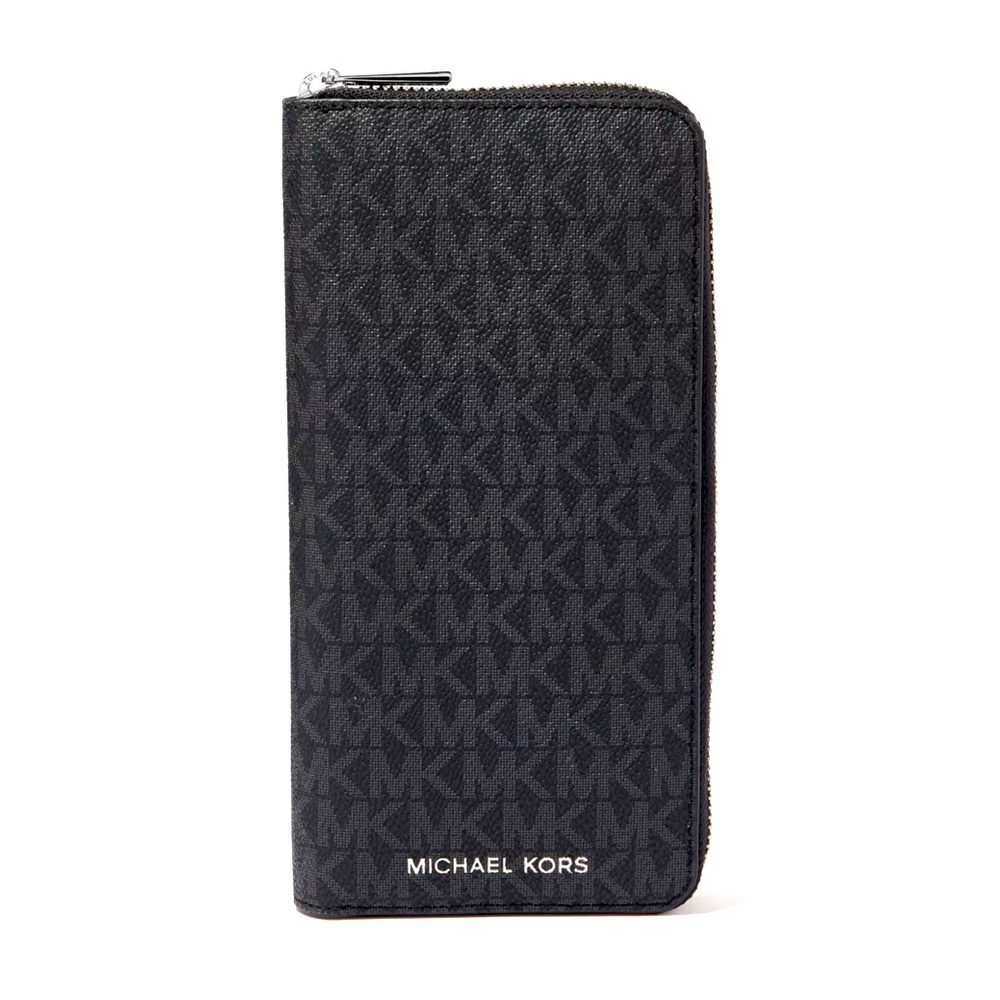 MICHAEL KORS MONOGRAM 🖤BLACK🖤 ZIP AROUND LARGE WALLET 🌟EUC🌟